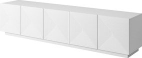 Szafka RTV Asha 200 cm pięciodrzwiowa z ryflowanym frontem - biały mat