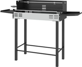 Outsunny Holzkohlegrill Grill BBQ-Grill, regulowany ruszt, 1 rożen, 118 x 32 x 90 cm, Czarny + Srebrny