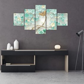 Obraz kwiata z motylami (125x70 cm)
