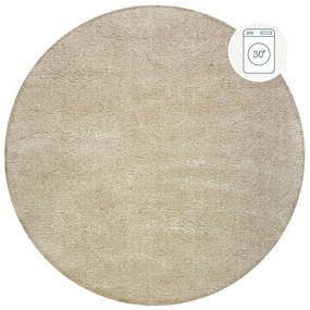 Beżowy okrągły dywan z włókien z recyklingu odpowiedni do prania 133x133 cm Fluffy – Flair Rugs