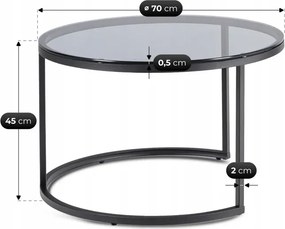 Zestaw Stolików Kawowych CARRERA 50 cm/70 cm Szary/Czarny Nowoczesny