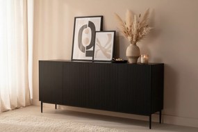 Komoda Nicole 200 cm z metalowymi nogami - czarny mat / czarne nóżki