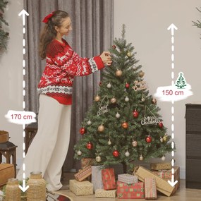 HOMCOM Sztuczna Choinka 150 cm ze składanymi gałęziami, metalowy stojak, wszechstronny, Zielony | Aosom PL