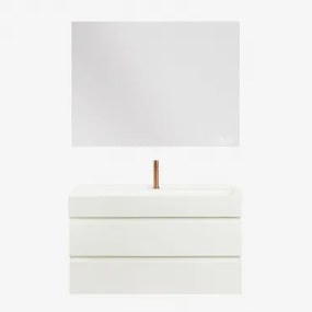 Zestaw Wiszących Mebli Łazienkowych Z Drewna I Forniru Jesionowego Zintegrowany Z Umywalką Ona Biała & Prostokątny - Sklum
