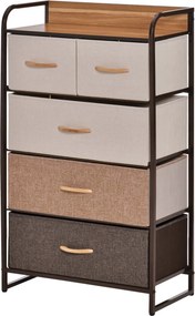 HOMCOM Komoda z 5 składanymi szufladami z tkaniny, półka, stabilna stalowa rama, 58 x 29 x 99 cm
