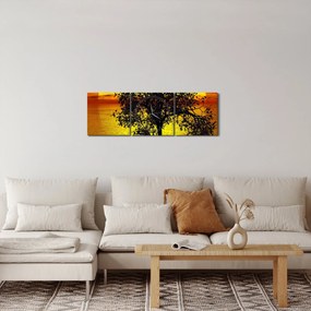 Obraz sylwetki drzewa (z zegarem) (90x30 cm)