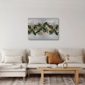 Obraz na szkle - Złoto - zielone tropikalne liście (70x50 cm)