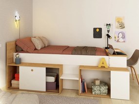 Łóżko piętrowe 90 x 200 cm z biurkiem i schowkami - Biało-naturalne - PALOMA