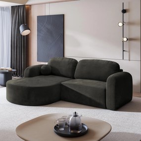 Masseno Narożnik AMILIA z funkcją spania i pojemnikiem na pościel Narozniki L, Rozkładana sofa - Czarny, MONOLITH 95