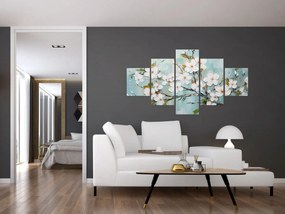 Obraz - Malowanie, kwitnące gałęzie drzew (125x70 cm)