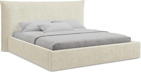Beżowe tapicerowane łóżko dwuosobowe ze schowkiem i stelażem 140x200 cm Esala – Makamii