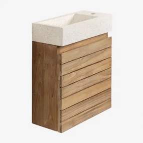 Zestaw Wiszących Mebli Łazienkowych 40x20 Cm Z Drewna Tekowego Z Umywalką Zintegrowaną Z Cementu Napier Drewno Tekowe & Bezlusterkowiec & Bez Kranu -
