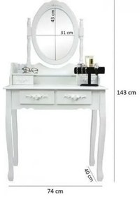 Toaletka z taboretem Emilie, 143 x 74 x 40 cm