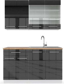 Pojedyncza kuchnia antracytowy wysoki połysk/biały 140x60x81.6 fame-line