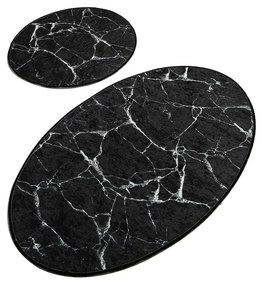 Zestaw 2 czarnych owalnych dywaników łazienkowych Foutastic Marble