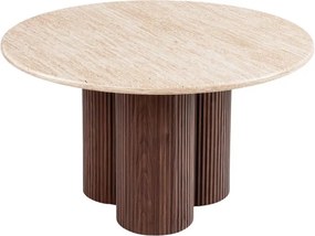 Stolik kawowy okrągły Massia 80 cm do salonu - trawertyn / orzech