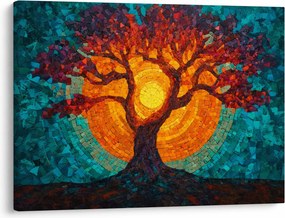 Obraz - Drzewo życia i słońce w mozaice (70x50 cm)