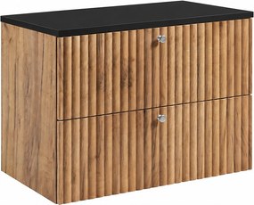 Szafka łazienkowa wisząca z blatem 80, dąb craft złoty + blat czarny, uchwyty w trzech kolorach, 80 x 44,4 x 58,6 cm