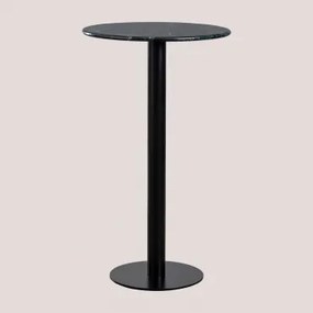 Wysoki, Okrągły Stolik Barowy Ø60 Cm Z Marmuru Rocher Zielony Marmur & Czarny - Sklum