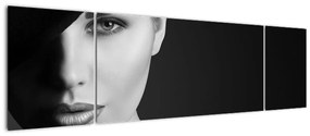 Obraz - Czarno - biały portret kobiety w kapeluszu (170x50 cm)