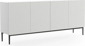 Komoda Nicole 200 cm czterodrzwiowa z ryflowanym frontem - biały mat / czarne nóżki