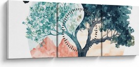 Obraz – Akwarelowe drzewo pełne życia (z zegarem) (90x30 cm)