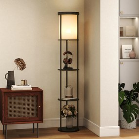 HOMCOM Lampa stojąca z 3 półkami, okrągły design, pilot zdalnego sterowania, włącznik nożny, regulowana temperatura barwowa, do salonu, Czarny