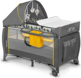 Lionelo - Łóżeczko turystyczne SVEN PLUS szare/żółte