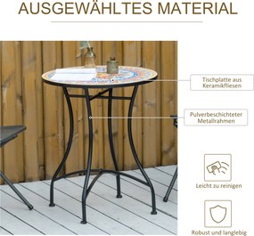 Stylowy Okrągły Stół Ogrodowy Outsunny z Blatem Mozaikowym Ø60 cm