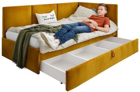Musztardowy tapczan z szufladą na pościel H6-L96