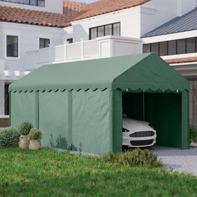 Outsunny Przenośny Carport 3x6 m, Schronienie dla pojazdów z 2 Wejściami, Dachem z Poliestru, dla Samochodów, Łodzi, Narzędzi Ogrodowych, Ciemnozielony