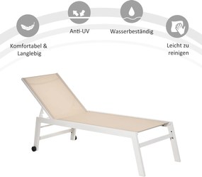 Outsunny Leżak Ogrodowy z 5-stopniową Regulacją Oparcia Kremowy Aluminium Wygodny 169x65x102cm | Aosom PL