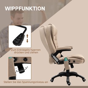 Vinsetto Ergonomiczny fotel biurowy z funkcją masażu i ogrzewania, regulowany, 67 x 74 x 107–116 cm, Brązowy