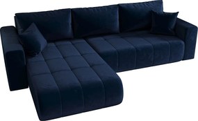 Narożnik z funkcją spania MILO Monolith 77 granatowy lewy sofa w kształcie L z pojemnikiem na pościel sofa do salonu, sofa rozkładana, sofa z pojemnikiem