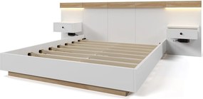 Łóżko dla dorosłych 180 x 200 cm z 2 szufladami i oświetleniem LED – białe drewno – materac nie jest wliczony w cenę
