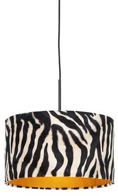 Nowoczesna lampa wisząca czarna z abażurem w zebrę 35 cm - Combi Nowoczesny Oswietlenie wewnetrzne
