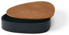 Czarno-naturalny drewniany/ze skóry ekologicznej pojemnik dekoracyjny z pokrywką 14x12,5x3,5 cm Curve Nupo – LIND DNA