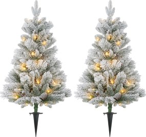 HOMCOM Sztuczna Choinka 90 cm z LED Światełkami, Ognioodporna, na Metalowej Podstawie, Zielony+Biały