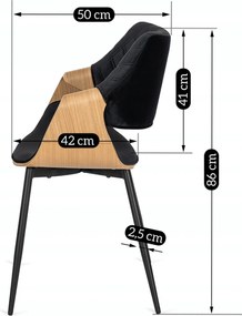 Krzesło Tapicerowane z Drewna Giętego do Salonu DAKOTA Czarne/Dąb Złoty Welurowe Nowoczesne Loft