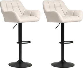 HOMCOM Barowe krzesła 2 w zestawie w stylu retro, regulowane wysokości, ekoskóra w wyglądzie lnu kremowy + czarny