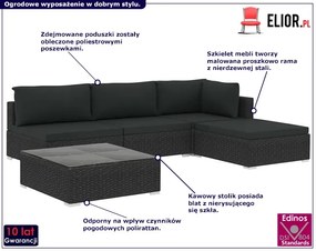 Zestaw czarnych mebli ogrodowych z poduszkami - Owis 5A