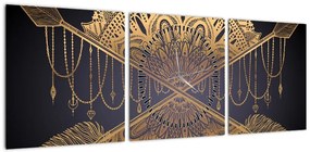Obraz - Złota mandala ze strzałkami (z zegarem) (90x30 cm)