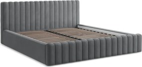 Szare tapicerowane łóżko dwuosobowe ze schowkiem ze stelażem 140x200 cm Lemi – Makamii