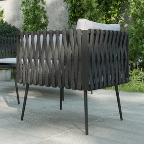 Outsunny Zestaw mebli ogrodowych dla 4 osób, odporny na warunki atmosferyczne, zestaw balkonowy z sofą dwuosobową, fotelami, stolikiem i poduszkami, Jasnoszary