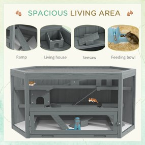 PawHut Klatka dla chomika, 3 poziomy, wyjmowana taca, Drewno/Metal, 115x60x55 cm