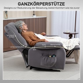 HOMCOM Elektryczny Fotel do Telewizora z Pomocą Wstawania, Funkcją Ciepła i Masażu, Pilotem i Kieszenią Boczną, Ciemnoszary