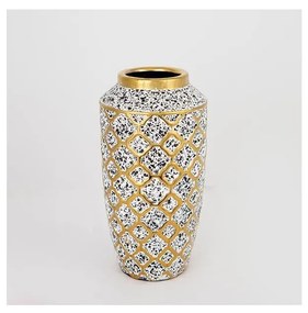 Wazon ceramiczny 25x13 cm biały/złoty/czarny