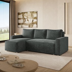 Masseno Narożnik POTARO z funkcją spania i pojemnikiem na pościel Narozniki L, Rozkładana sofa - Szary, LUMO 75