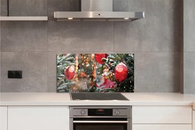 Panel szklany do Kuchni Zimowy Pejzaż z Bombkami
