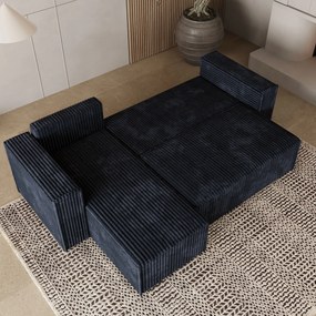 Masseno Narożnik RAVELO z funkcją spania i pojemnikiem na pościel Narozniki L, Rozkładana sofa - Czarny, TILIA 100